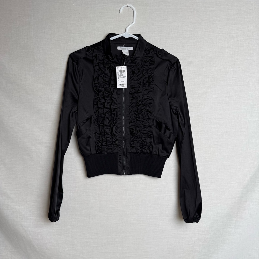 Charlotte Russe Black Satin Ruffle Jacket (NWT) VTG Y2K